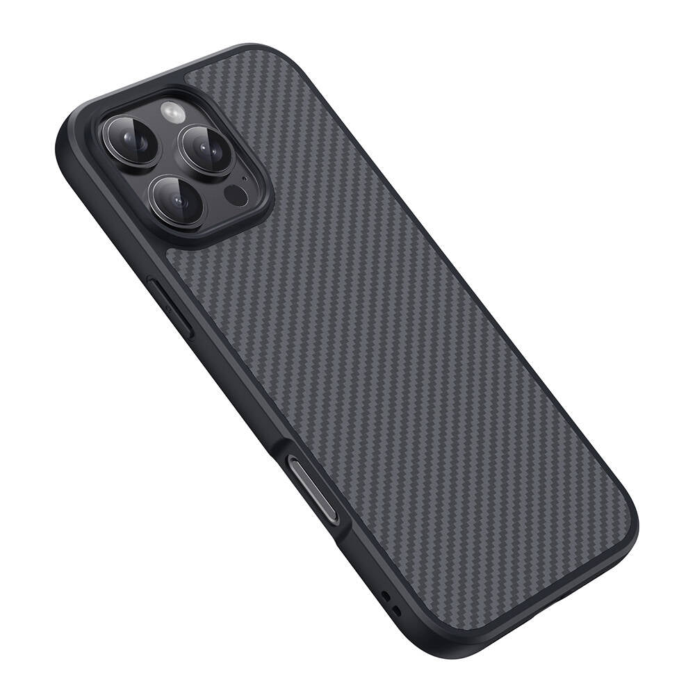 Apple iPhone 16 Pro Max Kılıf M-safe Şarj Özellikli Karbon Fiber Tasarımlı Zore Elnino Kapak Siyah