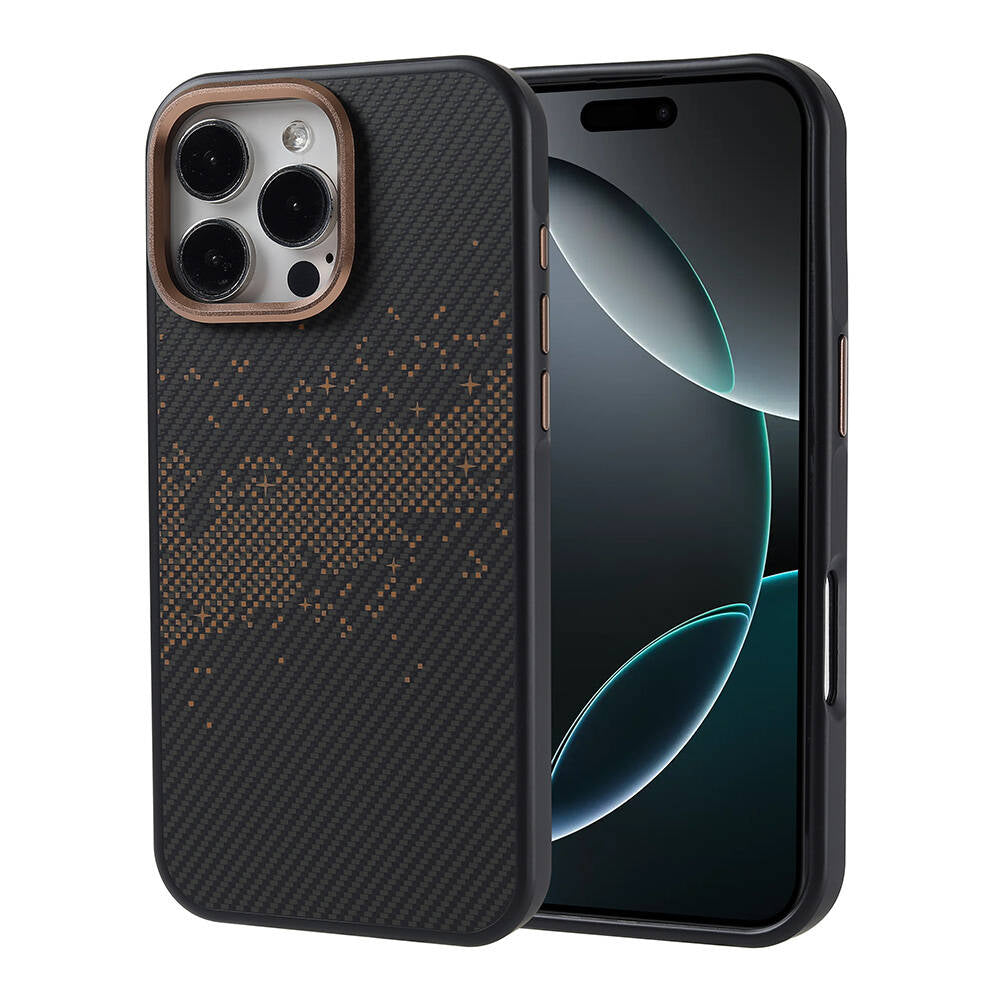 Apple iPhone 16 Pro Max Kılıf M-safe Şarj Özellikli Karbon Fiber Tasarımlı Zore Vave Kapak Gold