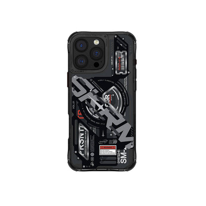 Apple iPhone 16 Pro Max Kılıf M-safe Şarj Özellikli Katmanlı Makine Temalı SkinArma Ekho Kapak Siyah