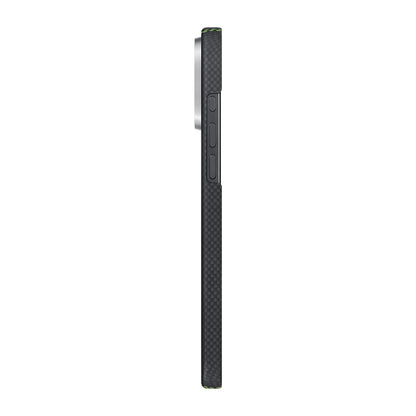 Apple iPhone 16 Pro Max Kılıf M-safe Şarj Özellikli Lumintex Teknolojili Fosforlu Aramid Fiber Pitaka Tactile Woven Aries Serisi Credit Card Kapak Yeşil-Mavi