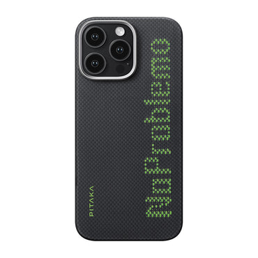 Apple iPhone 16 Pro Max Kılıf M-safe Şarj Özellikli Lumintex Teknolojili Fosforlu Aramid Fiber Pitaka Tactile Woven Aries Serisi NoProblemo Kapak Siyah