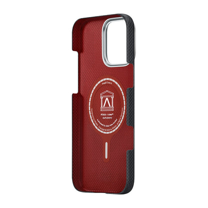 Apple iPhone 16 Pro Max Kılıf M-safe Şarj Özellikli Lumintex Teknolojili Fosforlu Aramid Fiber Pitaka Tactile Woven Aries Serisi NoProblemo Kapak Siyah