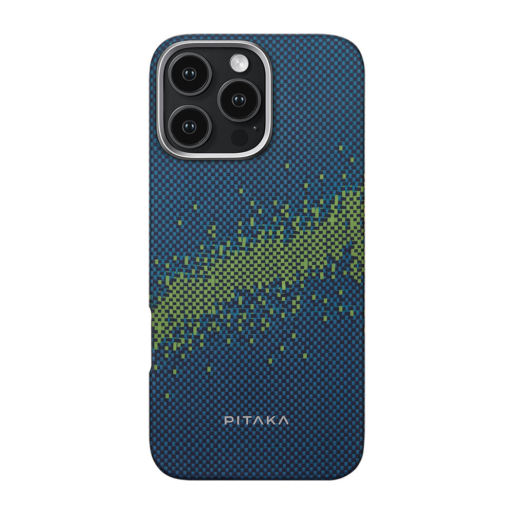 Apple iPhone 16 Pro Max Kılıf M-safe Şarj Özellikli Lumintex Teknolojili Fosforlu Özellikli Aramid Fiber Pitaka Tactile Woven Starpeak Serisi Milky Way Galaxy Kapak Mavi