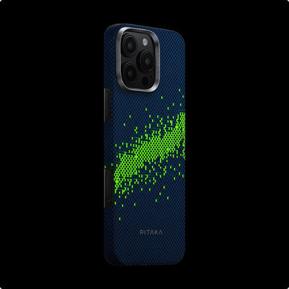 Apple iPhone 16 Pro Max Kılıf M-safe Şarj Özellikli Lumintex Teknolojili Fosforlu Özellikli Aramid Fiber Pitaka Tactile Woven Starpeak Serisi Milky Way Galaxy Kapak Mavi