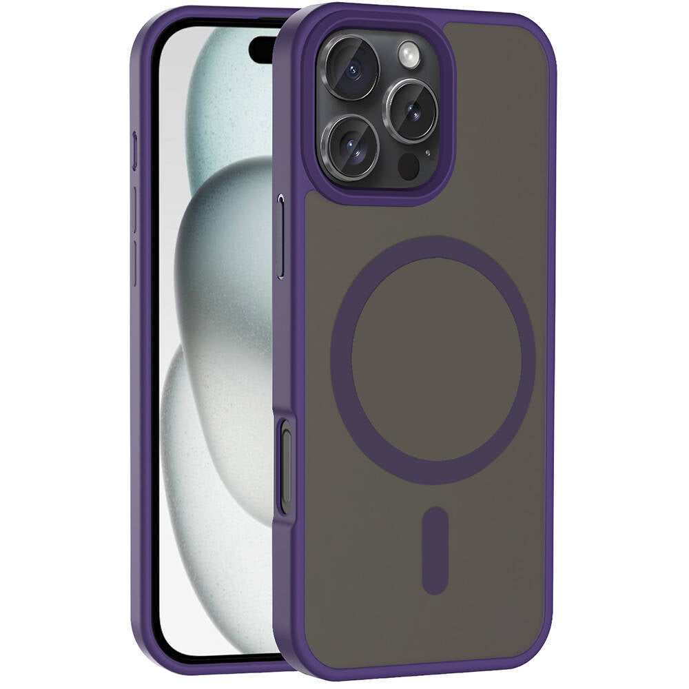 Apple iPhone 16 Pro Max Kılıf M-safe Şarj Özellikli Mat Arka Yüzey Zore Sio Kapak Derin Mor