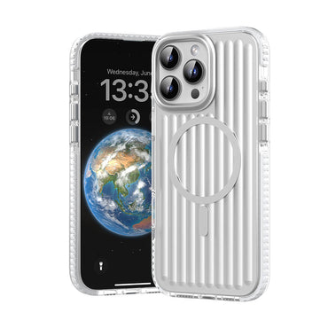 Apple iPhone 16 Pro Max Kılıf M-safe Şarj Özellikli Oyuklu Tasarım Mutural Bumpy Clear Kapak Gri