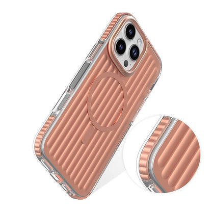 Apple iPhone 16 Pro Max Kılıf M-safe Şarj Özellikli Oyuklu Tasarım Mutural Bumpy Clear Kapak Rose Gold