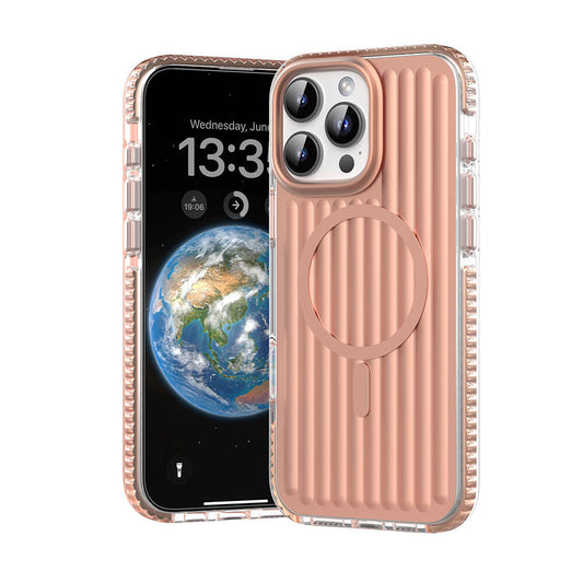 Apple iPhone 16 Pro Max Kılıf M-safe Şarj Özellikli Oyuklu Tasarım Mutural Bumpy Clear Kapak Rose Gold