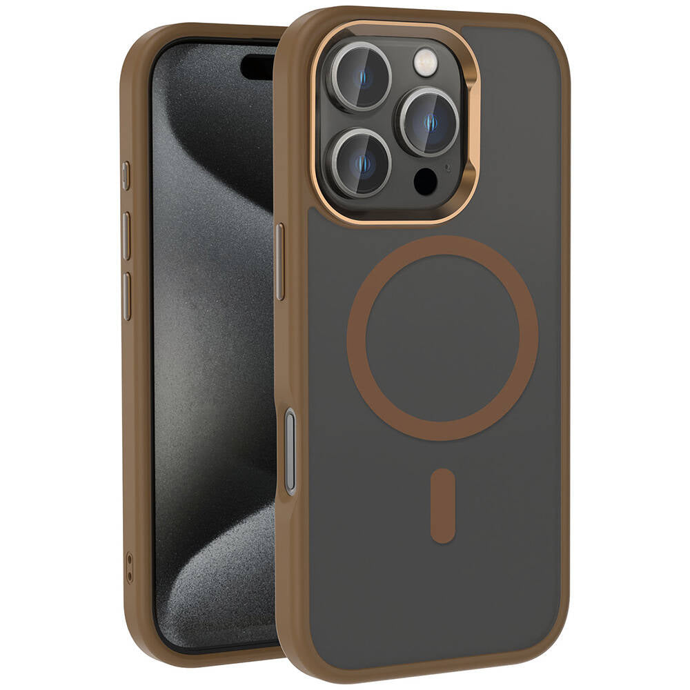 Apple iPhone 16 Pro Max Kılıf M-safe Şarj Özellikli Parlak Kamera Çerçeveli Zore Kost Kapak Siyah