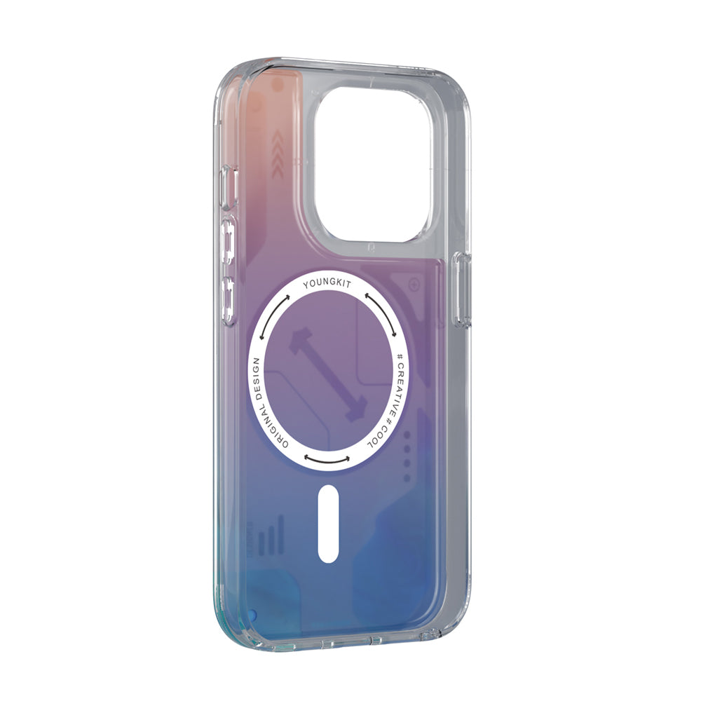 Apple iPhone 16 Pro Max Kılıf M-safe Şarj Özellikli Parlak Kumlu Sıvılı Tasarımlı Galaxy Fantasy Serisi Kapak Turuncu