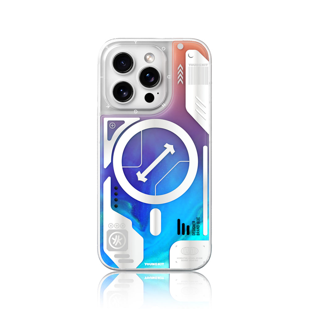 Apple iPhone 16 Pro Max Kılıf M-safe Şarj Özellikli Parlak Kumlu Sıvılı Tasarımlı Galaxy Fantasy Serisi Kapak Turuncu