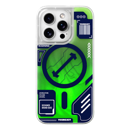 Apple iPhone 16 Pro Max Kılıf M-safe Şarj Özellikli Parlak Kumlu Sıvılı Tasarımlı Galaxy Fantasy Serisi Kapak Yeşil