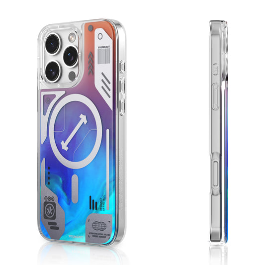 Apple iPhone 16 Pro Max Kılıf M-safe Şarj Özellikli Parlak Kumlu Sıvılı Tasarımlı Galaxy Fantasy Serisi Kapak Mavi
