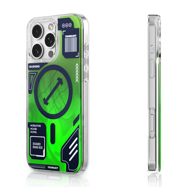 Apple iPhone 16 Pro Max Kılıf M-safe Şarj Özellikli Parlak Kumlu Sıvılı Tasarımlı Galaxy Fantasy Serisi Kapak Yeşil