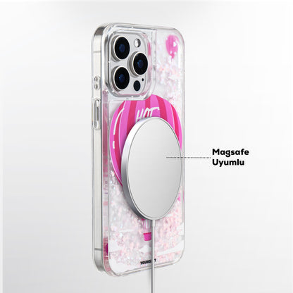Apple iPhone 16 Pro Max Kılıf M-safe Şarj Özellikli Parlak Kumlu Sıvılı Youngkit Pink Dream Quicksand Serisi Kapak Turkuaz