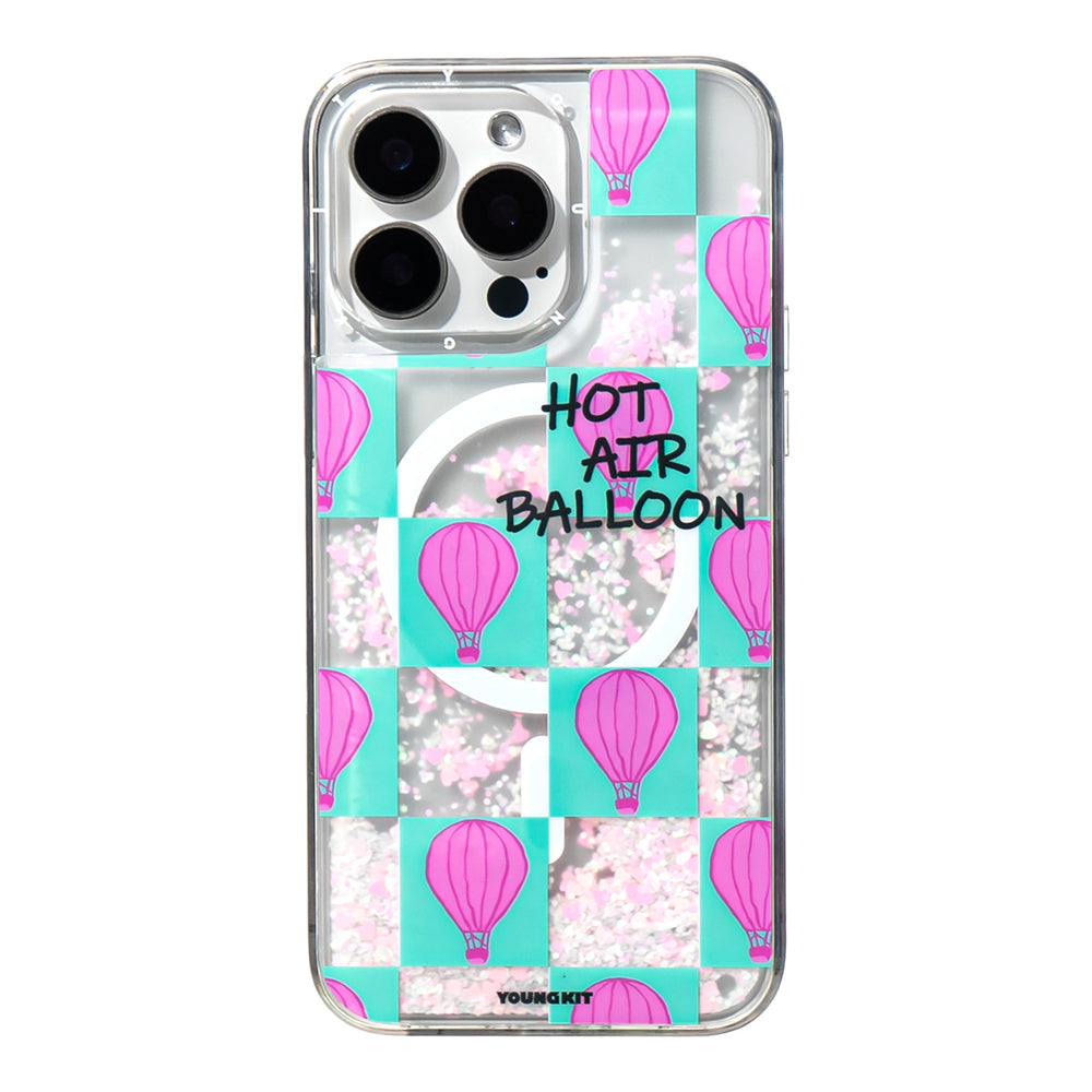 Apple iPhone 16 Pro Max Kılıf M-safe Şarj Özellikli Parlak Kumlu Sıvılı Youngkit Pink Dream Quicksand Serisi Kapak Turkuaz