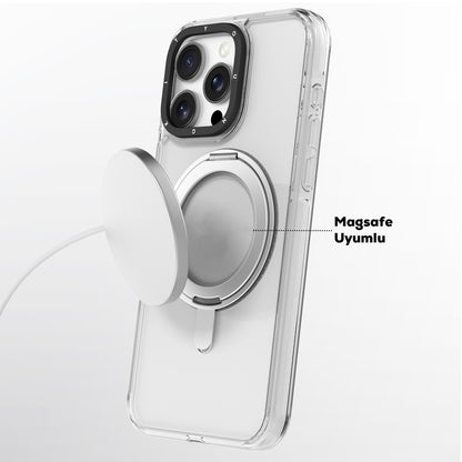 Apple iPhone 16 Pro Max Kılıf M-safe Şarj Özellikli Parmak Ring Standlı Youngkit Pivot Serisi Kapak Şeffaf