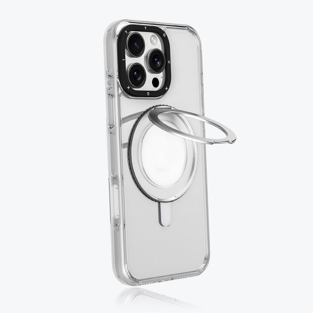 Apple iPhone 16 Pro Max Kılıf M-safe Şarj Özellikli Parmak Ring Standlı Youngkit Pivot Serisi Kapak Şeffaf