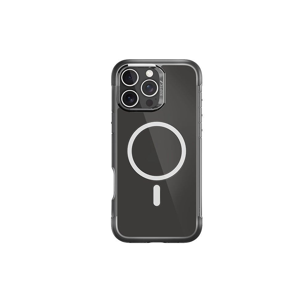 Apple iPhone 16 Pro Max Kılıf M-safe Şarj Özellikli Raptic Air Serisi Airbag Tasarımlı Metal Köşelikli Şeffaf Kapak Siyah