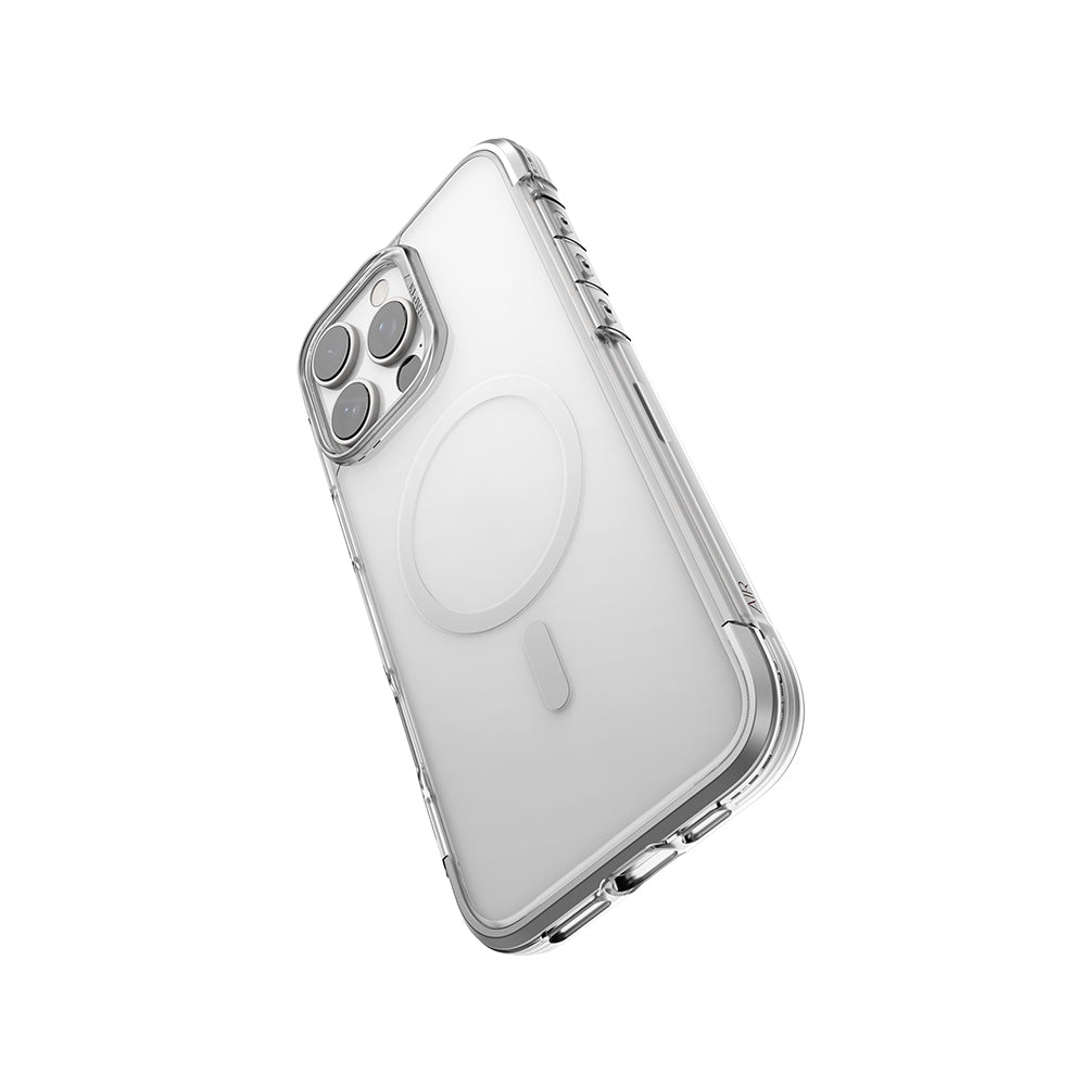 Apple iPhone 16 Pro Max Kılıf M-safe Şarj Özellikli Raptic Air Serisi Airbag Tasarımlı Metal Köşelikli Şeffaf Kapak Siyah