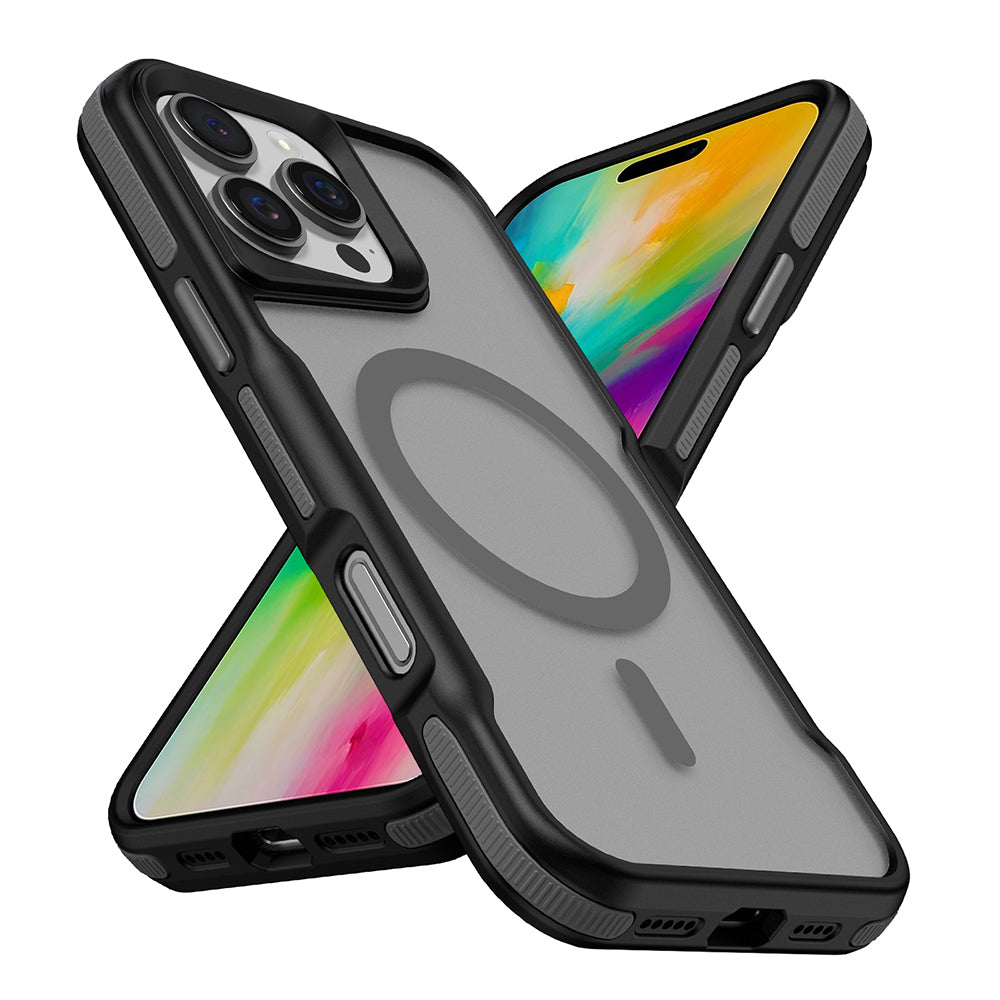 Apple iPhone 16 Pro Max Kılıf M-safe Şarj Özellikli Renkli Kenar Airbag Şeritli Zore Lamer Kapak Gri