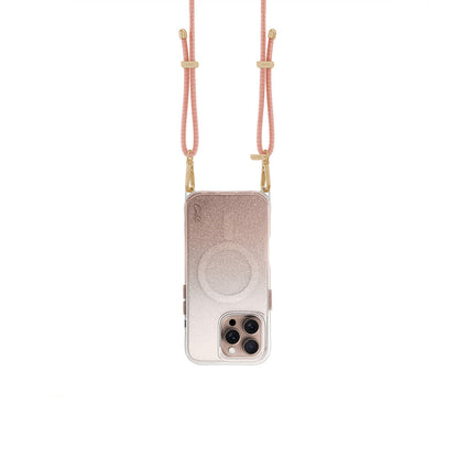 Apple iPhone 16 Pro Max Kılıf M-safe Şarj Özellikli Simli Arka Yüzey Askı Aparatlı Coehl Lumino Kapak Rose Gold