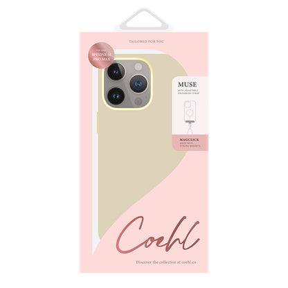 Apple iPhone 16 Pro Max Kılıf M-safe Şarj Özellikli Soft Arka Yüzey Askı İpli Coehl Muse Kapak Krem