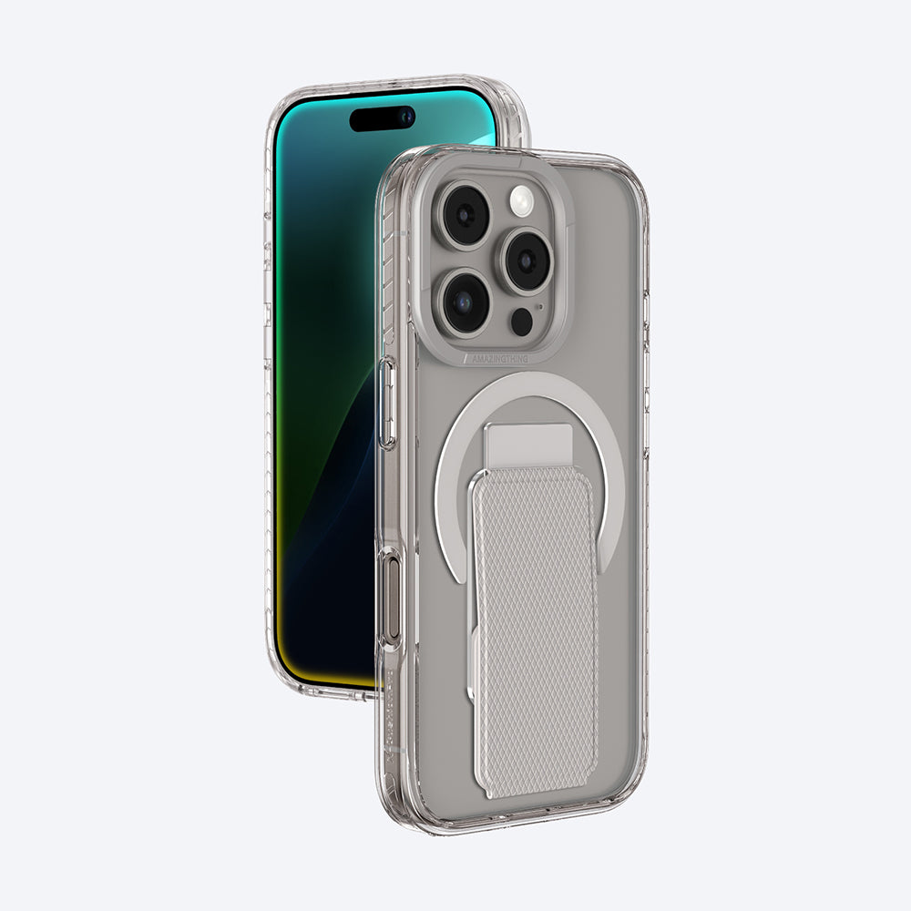 Apple iPhone 16 Pro Max Kılıf M-safe Şarj Özellikli Standlı Amazingthing Titan Pro Plus Kapak Gri
