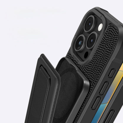 Apple iPhone 16 Pro Max Kılıf M-safe Şarj Özellikli Standlı Kartlıklı Set Amazingthing Glamour Luxe Serisi Kapak Siyah