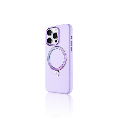 Apple iPhone 16 Pro Max Kılıf M-safe Şarj Özellikli Standlı Suni Deri Tasarımlı Pynana Dancing Circle Serisi Kapak Kahverengi
