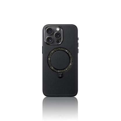 Apple iPhone 16 Pro Max Kılıf M-safe Şarj Özellikli Standlı Suni Deri Tasarımlı Pynana Dancing Circle Serisi Kapak Kahverengi