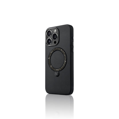 Apple iPhone 16 Pro Max Kılıf M-safe Şarj Özellikli Standlı Suni Deri Tasarımlı Pynana Dancing Circle Serisi Kapak Kahverengi