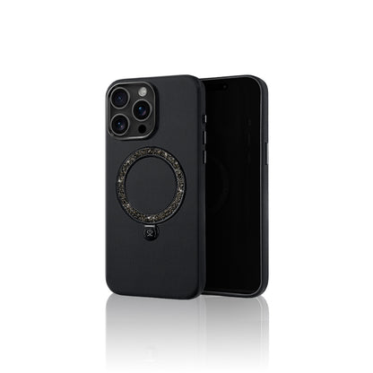 Apple iPhone 16 Pro Max Kılıf M-safe Şarj Özellikli Standlı Suni Deri Tasarımlı Pynana Dancing Circle Serisi Kapak Siyah