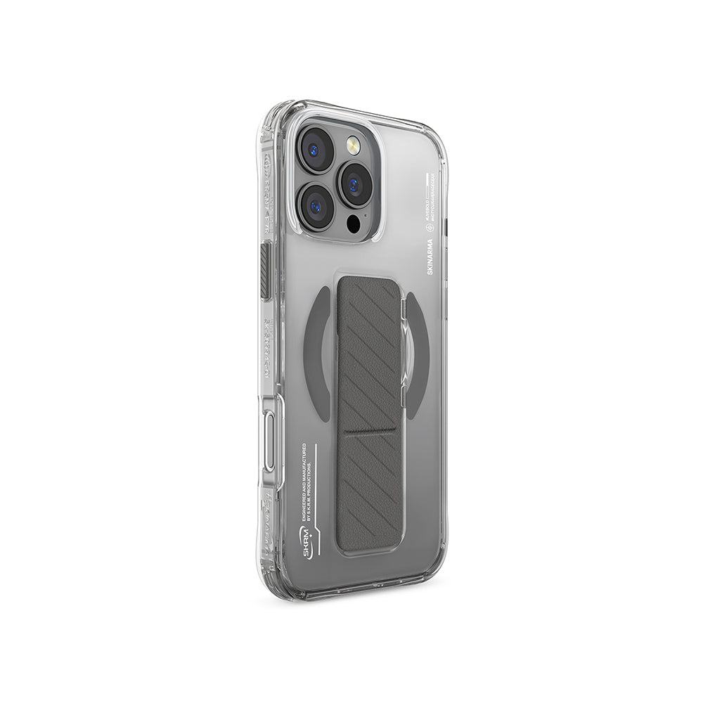 Apple iPhone 16 Pro Max Kılıf M-safe Şarj Özellikli Teknoloji Desenli Standlı Skinarma Axon Kapak Siyah