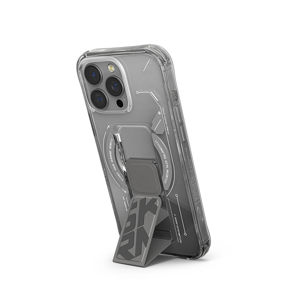 Apple iPhone 16 Pro Max Kılıf M-safe Şarj Özellikli Teknoloji Desenli Standlı Skinarma Helio Kapak Gold