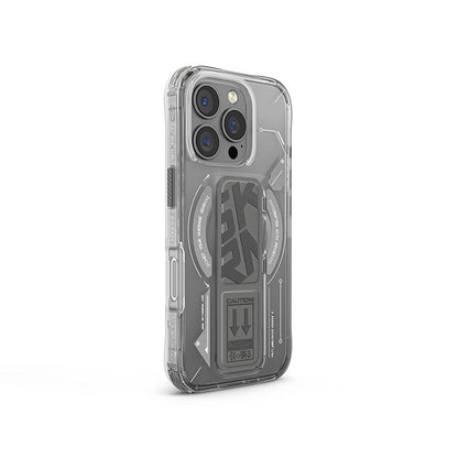 Apple iPhone 16 Pro Max Kılıf M-safe Şarj Özellikli Teknoloji Desenli Standlı Skinarma Helio Kapak Gri