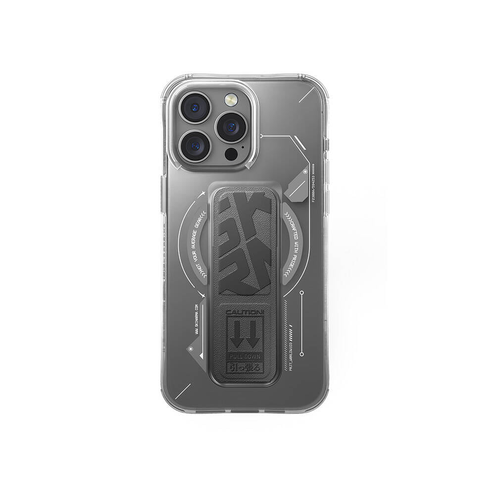 Apple iPhone 16 Pro Max Kılıf M-safe Şarj Özellikli Teknoloji Desenli Standlı Skinarma Helio Kapak Gri