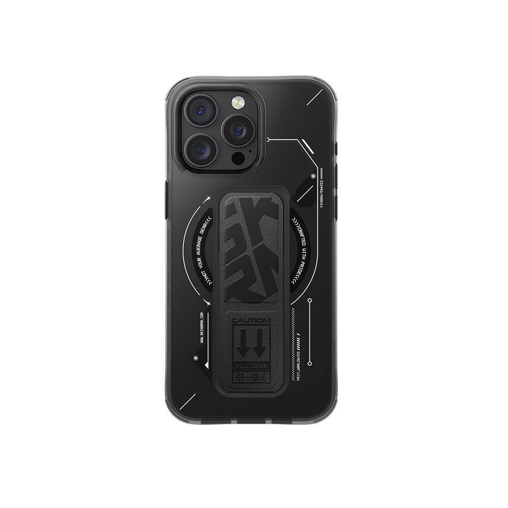 Apple iPhone 16 Pro Max Kılıf M-safe Şarj Özellikli Teknoloji Desenli Standlı Skinarma Helio Kapak Gri