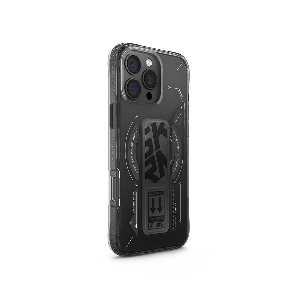 Apple iPhone 16 Pro Max Kılıf M-safe Şarj Özellikli Teknoloji Desenli Standlı Skinarma Helio Kapak Gri