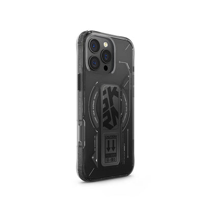 Apple iPhone 16 Pro Max Kılıf M-safe Şarj Özellikli Teknoloji Desenli Standlı Skinarma Helio Kapak Gri
