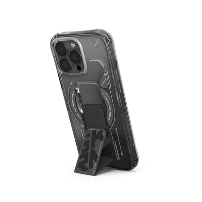 Apple iPhone 16 Pro Max Kılıf M-safe Şarj Özellikli Teknoloji Desenli Standlı Skinarma Helio Kapak Gri