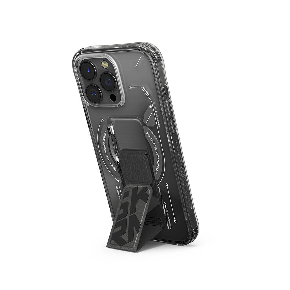 Apple iPhone 16 Pro Max Kılıf M-safe Şarj Özellikli Teknoloji Desenli Standlı Skinarma Helio Kapak Gold