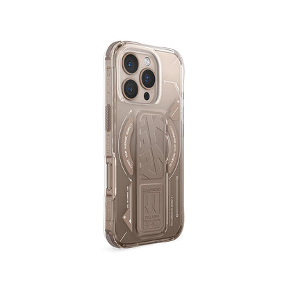 Apple iPhone 16 Pro Max Kılıf M-safe Şarj Özellikli Teknoloji Desenli Standlı Skinarma Helio Kapak Gri