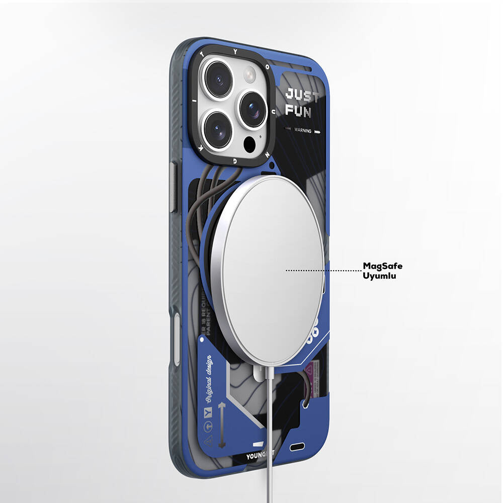 Apple iPhone 16 Pro Max Kılıf M-safe Şarj Özellikli Youngkit 360° Standlı Starship Serisi Kapak Beyaz