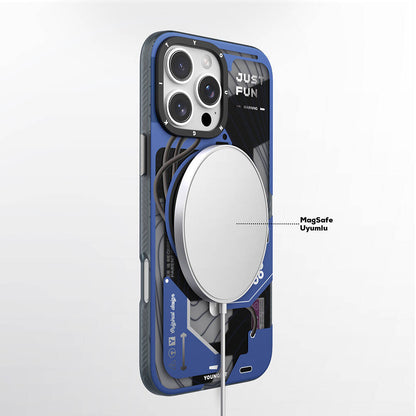 Apple iPhone 16 Pro Max Kılıf M-safe Şarj Özellikli Youngkit 360° Standlı Starship Serisi Kapak Beyaz