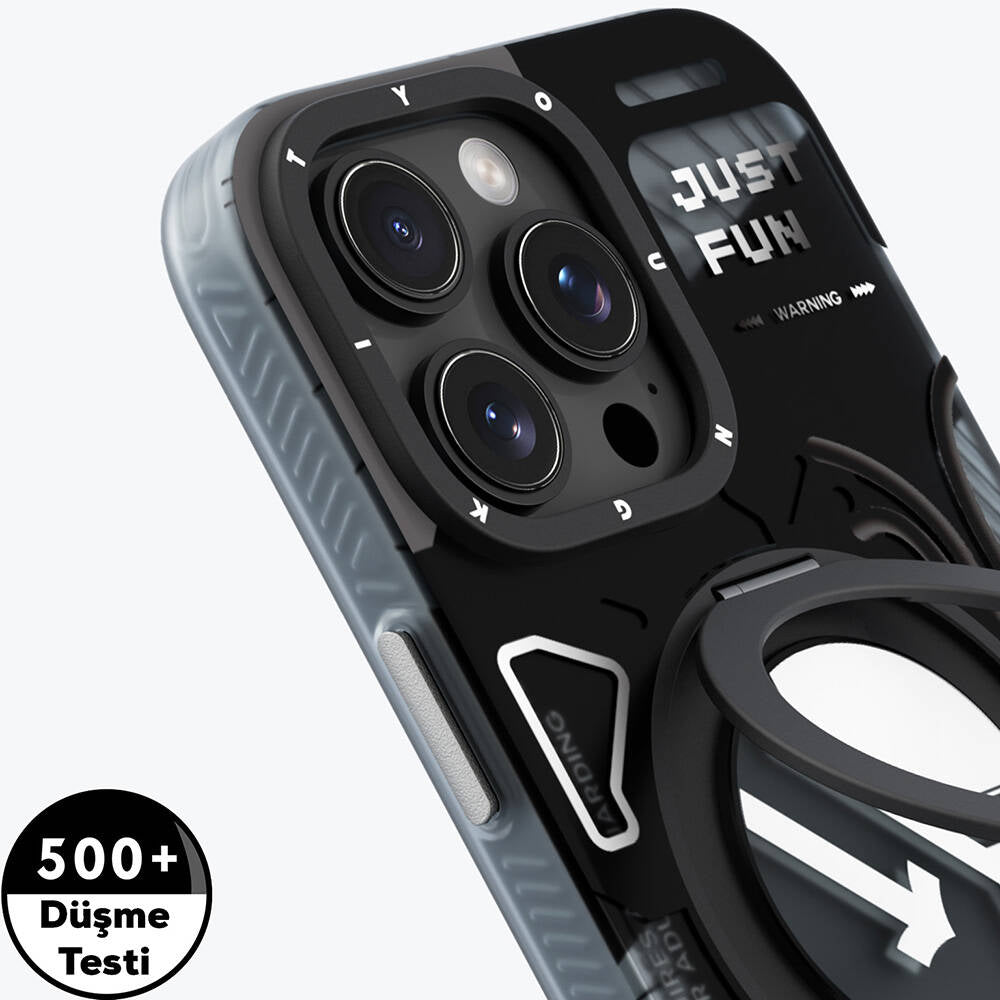 Apple iPhone 16 Pro Max Kılıf M-safe Şarj Özellikli Youngkit 360° Standlı Starship Serisi Kapak Beyaz