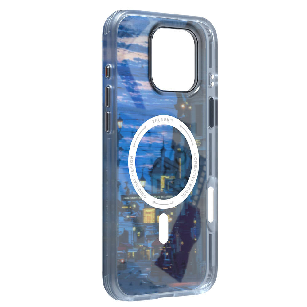 Apple iPhone 16 Pro Max Kılıf M-safe Şarj Özellikli Youngkit A-City Serisi Kapak Mavi