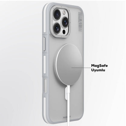 Apple iPhone 16 Pro Max Kılıf M-safe Şarj Özellikli Youngkit Rock Sand Serisi Kapak Gri