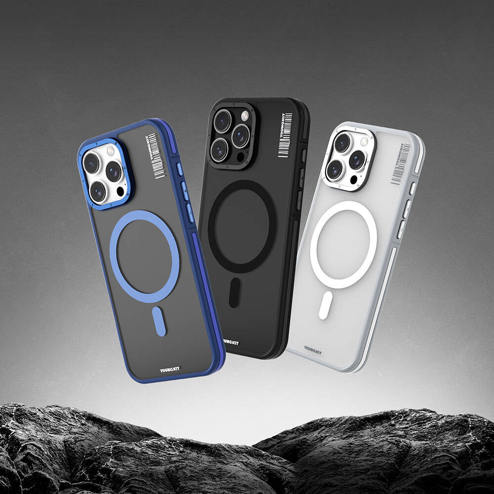 Apple iPhone 16 Pro Max Kılıf M-safe Şarj Özellikli Youngkit Rock Sand Serisi Kapak Gri