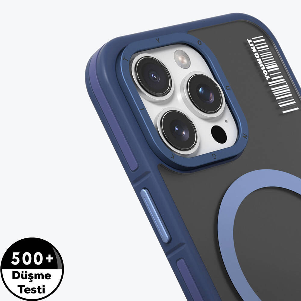 Apple iPhone 16 Pro Max Kılıf M-safe Şarj Özellikli Youngkit Rock Sand Serisi Kapak Gri